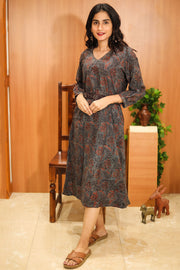 Indigo Blue Hand Block Printed Cotton Dress 10062663