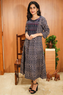 Blue Hand Block Printed Cotton Dress 10062668