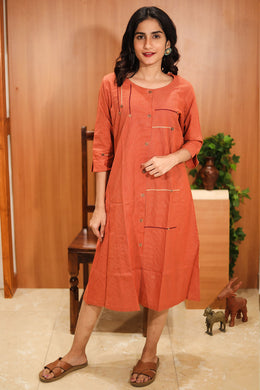 Rustic Brown Hand Embroidered Cotton Dress