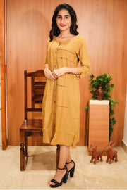 Mustard Yellow Embroidered Cotton Dress 10062681