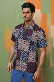 Black Half Sleeve Ajrakh Printed Cotton Mens Shirt 10072991