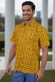 Yellow Half Sleeve Ajrakh Printed Cotton Mens Shirt 10072992