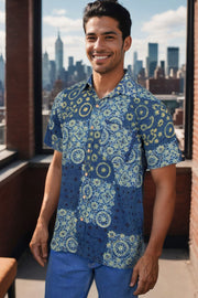 Green Half Sleeve Ajrakh Printed Cotton Mens Shirt 10072993