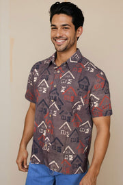 Brown Half Sleeve Ajrakh Printed Cotton Mens Shirt 10073049