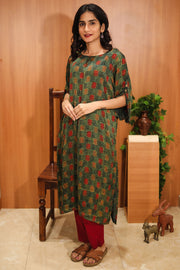 Rustic Green Hand Embroidered Cotton Kurta 
