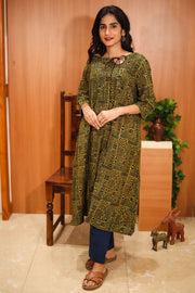 Rustic Green Hand Embroidered Cotton Kurta