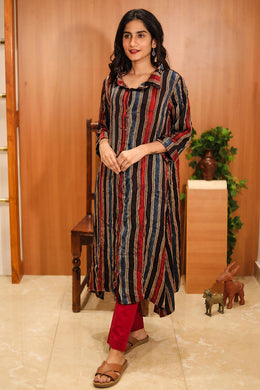 Rustic Black Hand Embroidered Cotton Kurta