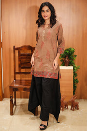Brown Hand Block Printed Cotton Kurta & Pant Set 10062644