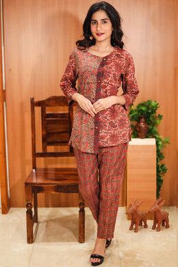 Rustic Brown Hand Embroidered Cotton Dress