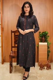 Rustic Black Hand Embroidered Cotton Kurta