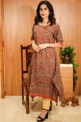 Brown Hand Block Printed Cotton Kurta 10062705