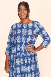 Blue Hand Block Printed Cotton Kurta 10075945
