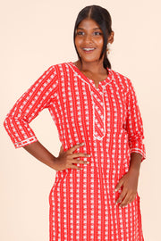 Red Printed Cotton Kurta 10075948