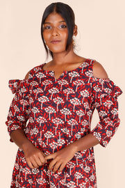 Scarlet Red Hand Block Printed Cotton Dress 10075949