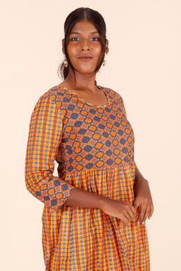 Orange Printed Cotton Kurta 10075950