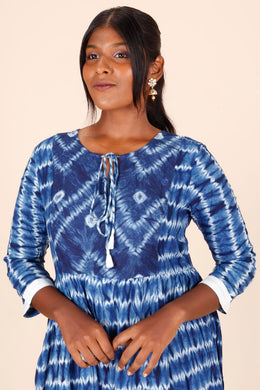 Blue Shibori Printed Cotton Dress 10075951