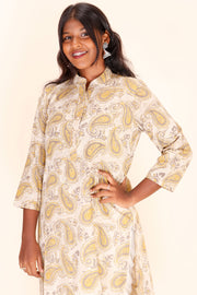 Beige Handblock Printed Cotton Kurta 