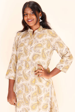 Beige Handblock Printed Cotton Kurta 
