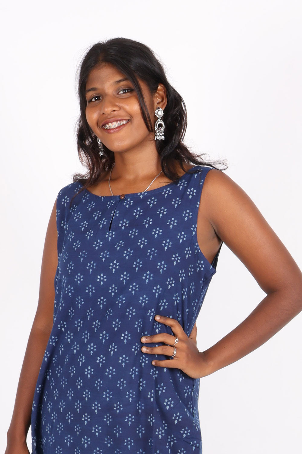 Elara Indigo Bloom Cotton Short Kurti