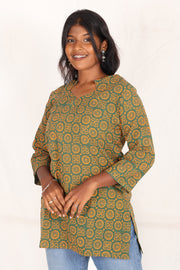 Hippie Green Kutchi Hand Block Printed Cotton Kurti 10071525