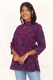 Imperial Purple Kutchi Hand Block Printed Cotton Kurti 10071534