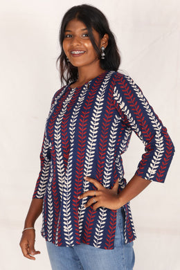 Delft Blue Hand Block Printed Kurti 10071537