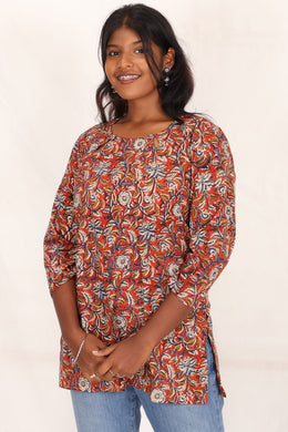  Pastel Rust Maroon Hand Block Printed Kurti 10071538