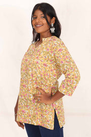 Mimosa Yellow Hand Block Printed Cotton Kurti 10071539