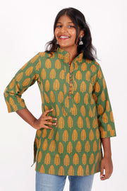 Pistachio Green Kutchi Hand Block Printed Cotton Kurti 10071546