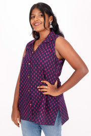 Navy Blue Kutchi Hand Block Printed Cotton Kurti 10071547