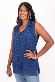 Chinese Blue Hand Block Printed Cotton Kurti 10071549