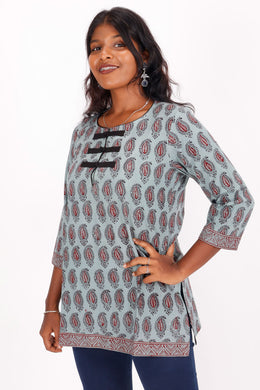 Arctic Blue Bagh Printed Cotton Kurti 10071552