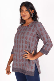 Lavender Grey Bagh Printed Cotton Kurti 10071553