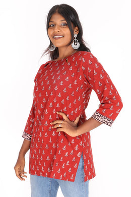  Imperial Red Bagh Printed Cotton Kurti 10071554