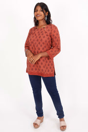 Rust Brown Bagh Printed Cotton Kurti 10071555
