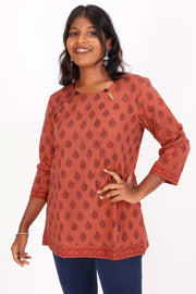 Rust Brown Bagh Printed Cotton Kurti 10071555