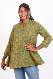 Green Kutchi Hand Block Printed Cotton Kurti 10071557