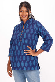 Norway Blue Kutchi Hand Block Printed Cotton Kurti 10071559