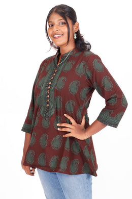 Deep Brown Bagh Printed Cotton Kurti 10071565