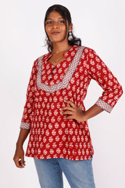 Pigment Red Bagh Printed Cotton Kurti 10071566