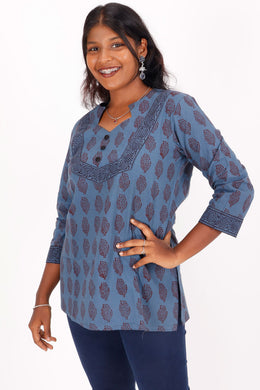 Glaucous Blue Bagh Printed Cotton Kurti 10071575