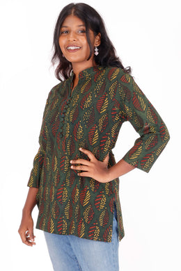 Kaitoke Green Ajrakh Printed Cotton Kurti 10072037