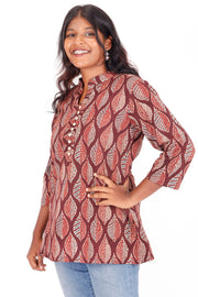 Auburn Brown Ajrakh Printed Cotton Kurti 10072047