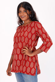 Imperial Red Ajrakh Printed Cotton Kurti 10072050