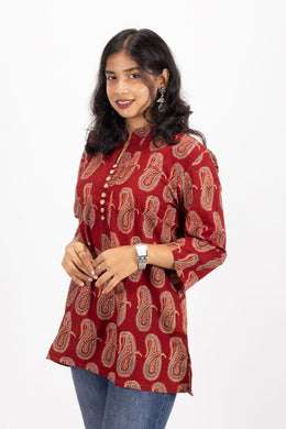 Marron Ajrakh printed kurti 10072053