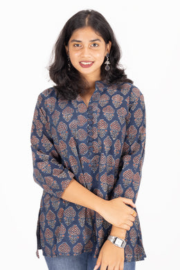 Blue Ajrakh printed kurti 10072054