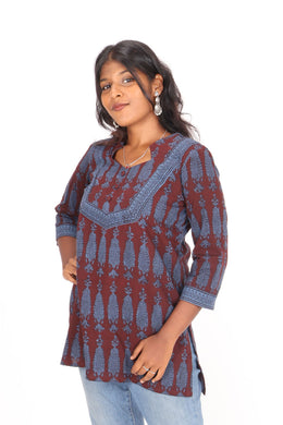 Deep Brown Bagh Printed Cotton Kurti 10072363