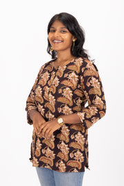 Black Jahota Hand block Printed Cotton Kurti 10072379