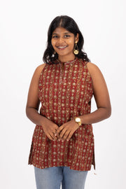 Marron Jahota Hand Block Cotton Kurtis 10072380