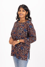 Brown Jahota Hand block Printed Cotton Kurti 10072382